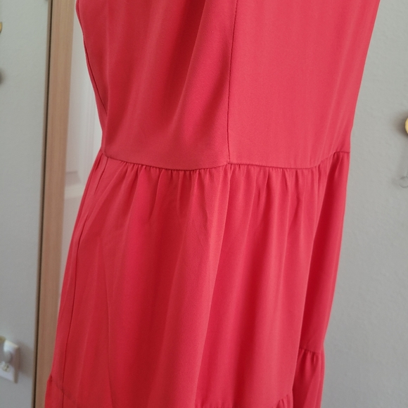 LOFT Petites Multi Tiered Strappy Maxi Dress 10P Like New Flowy Coral Lobster - Picture 7 of 14